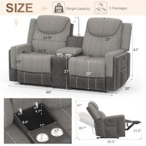 Dresegmt Loveseat Recliner: Reading Light, USB, Storage