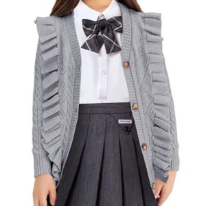 Girls' Ruffle V-Neck Uniform Cardigan - Light Grey
