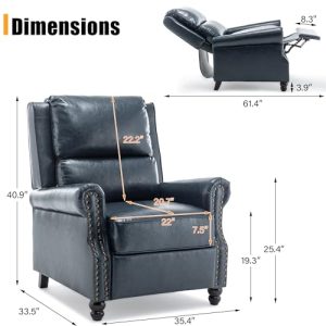 Modern Faux Leather Pushback Recliner Chair – Dark Blue