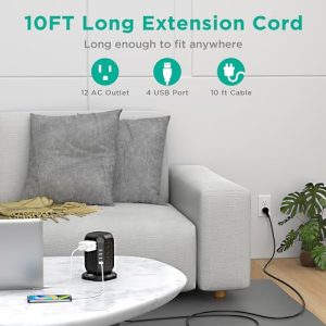 AiJoy Power Strip Tower – 12 Outlets & 4 USB Ports