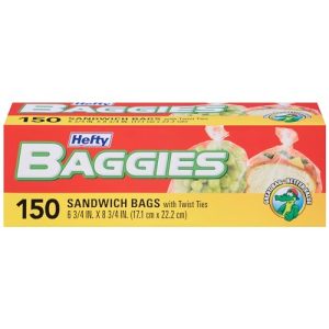 Hefty Baggies Sandwich Storage Bags - Twist Tie, 150 Count