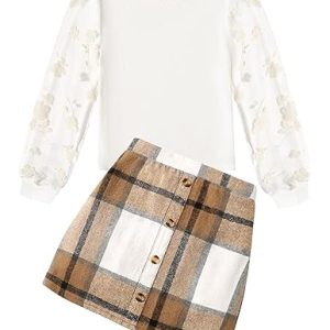 Arshiner Girls Fall Outfit: Long Sleeve Tee & Corduroy Skirt