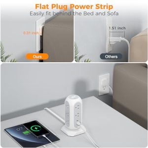 TESSAN Tower Power Strip: 11 Outlets, 3 USB (1 USB-C)