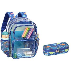 Bagseri Clear Backpack & Pencil Case Set – Blue Dinosaur