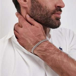 Pealicious Men’s Stainless Steel Silver Cuban Link Bracelet