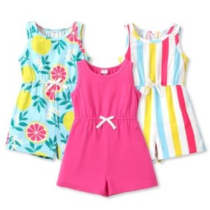 Girls’ Summer Romper Jumpsuit 3-Pack – Pink Preppy