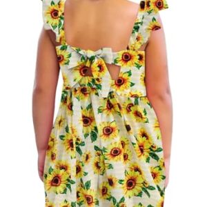 Girls’ Summer Sundress – Yellow Sunflower Bowknot Dress