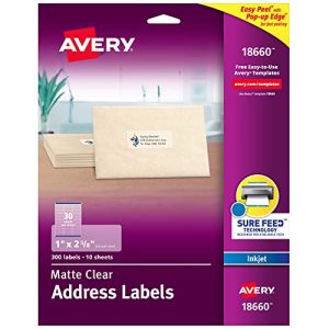 Avery Printable Address Labels, 1" x 2.625", Matte Clear, 300 Pcs