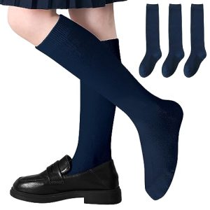 Kids Seamless Cotton Knee High Uniform Socks (3 Pairs)