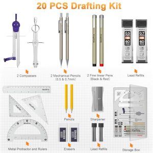 Nicpro 20-Piece Professional Geometry Drafting Set