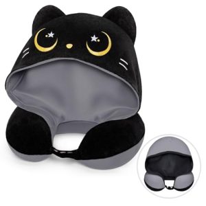 Memory Foam Travel Neck Pillow with Hood for Airplanes