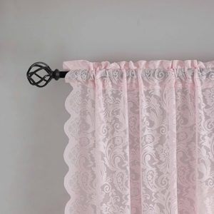 ALIGOGO Pink Cafe Curtains – Boho Floral Lace Short Sheer