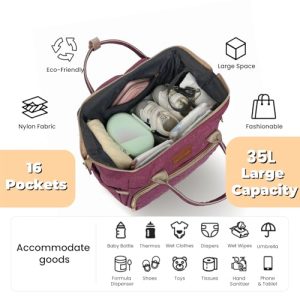 ROSEGIN Stylish Purple Quilted Diaper Bag Backpack