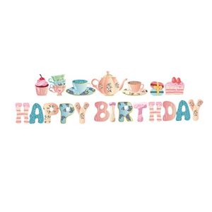 Tea Party Happy Birthday Banner – Mad Hatter Decorations