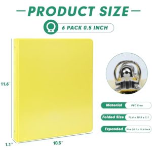 PANDRI 1/2-Inch 3-Ring Binders, 6-Pack Assorted Colors