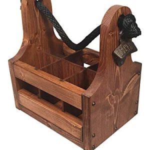 Wooden 6-Pack Bottle Caddy with Opener & Cap Catch