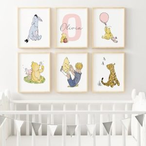 Personalized Winnie the Pooh Nursery Art Print Set (Set of 6)