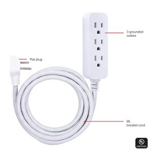 GE 3-Outlet Power Strip with 8ft Braided Cord & Surge Protection