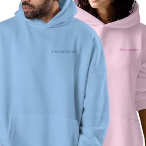 Custom Embroidered Roman Numeral Couple Hoodies