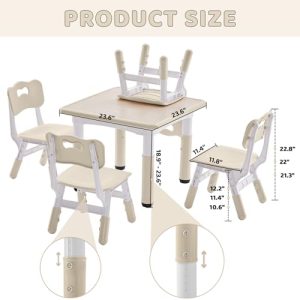 DOREROOM Kids Table & 4 Chairs – Adjustable & Graffiti