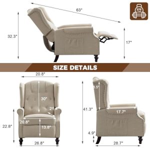 Mid-Century Modern Push Back Recliner – Beige Fabric