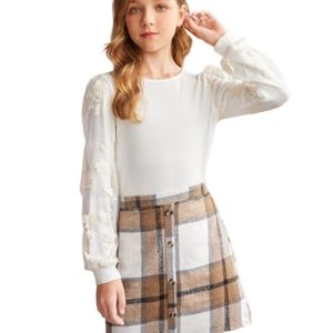 Arshiner Girls Fall Outfit: Long Sleeve Tee & Corduroy Skirt