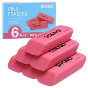 Sikao Pink Erasers - 6 Pack Latex-Free Bevel Erasers