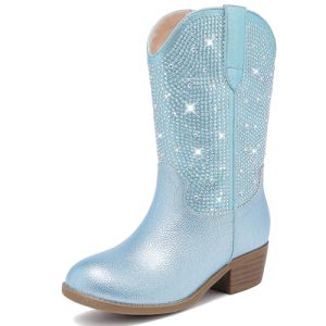 Motasha Girls' Rhinestone Glitter Cowgirl Boots - Blue Sparkle