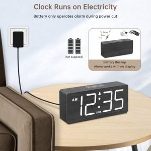 DreamSky Wooden Digital Clock – Loud Alarm & Large Numbers