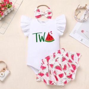 IMEKIS 2nd Birthday Outfit: Toddler Girl Melon Cake Smash Set
