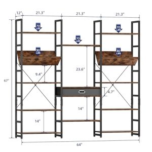 NUMENN Triple Wide 5-Tier Bookshelf – Storage Drawer