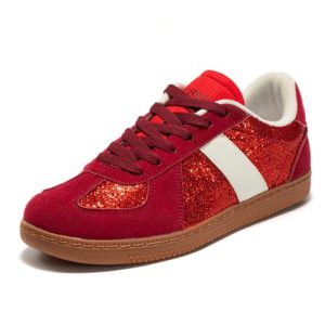 Women’s Glitter Fashion Sneakers – Retro Lace-Up Trainers