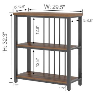 FOLUBAN 3-Tier Small Modern Bookshelf – Rustic Walnut