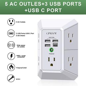 Wall Charger Surge Protector with 4 USB Ports & 5 Outlets