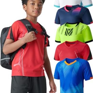 5 Pack Boys Athletic Shirts - Youth Dry Fit T-Shirts