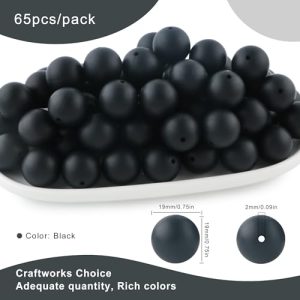 65 Pcs 19mm Black Silicone Beads for Crafts