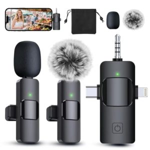 PQRQP 3-in-1 Wireless Lavalier Mic for All Devices