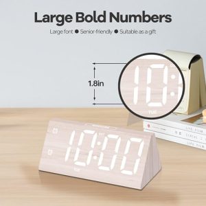 JALL Wooden Digital Alarm Clock – Large Digits & USB