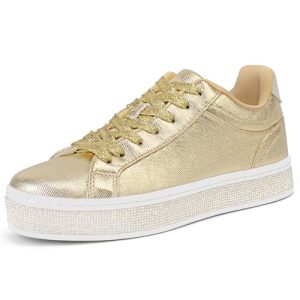 Women's Gold Glitter Rhinestone Platform Sneakers