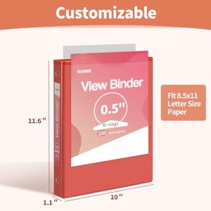 SUNEE 1/2 Inch 3-Ring Binders, 6-Pack Clear View, PVC-Free