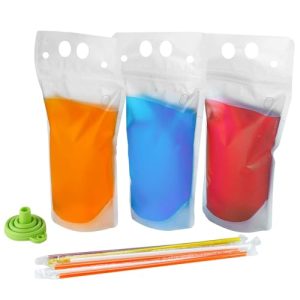 100-Pack Reclosable Drink Pouches with Straws & Funnel
