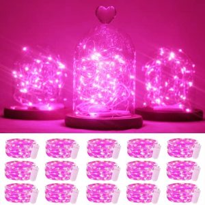 15-Pack Pink LED Fairy String Lights 6.6ft