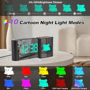 Cartoon Mirror Alarm Clock – RGB, Dual Alarms & USB