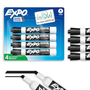 EXPO Low Odor Black Dry Erase Markers - Chisel Tip, 4-Pack