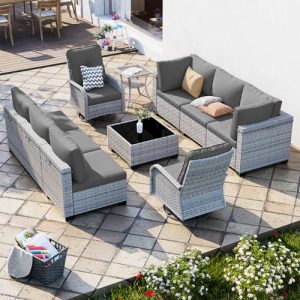 10-Piece Outdoor Patio Furniture Set with Swivel Chairs