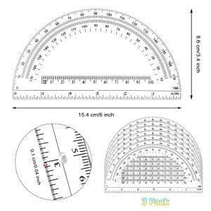 Zonon 3-Pack Clear 180° Plastic Protractors