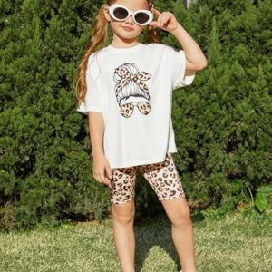Girls Leopard Print Summer 4-Piece Outfit Set