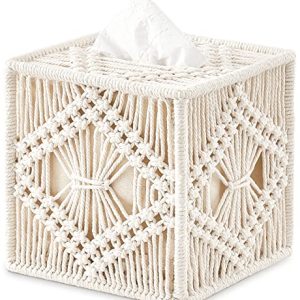 Macrame Tissue Box Cover – Boho Woven Tissue Holder