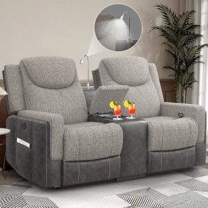 Dresegmt Loveseat Recliner: Reading Light, USB, Storage