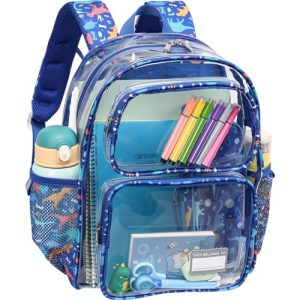 15-Inch Clear Backpack for Boys – Blue Dinosaur